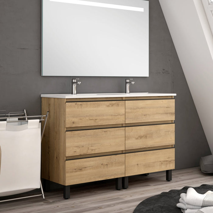 Vatilla 1200mm Floorstanding Vanity Unit with Matt Black Handles - Ostippo Oak