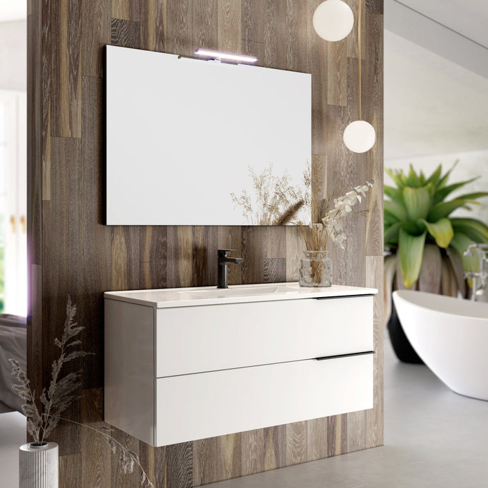 Celtic 1000mm Wall Hung Vanity Unit with Matt Black Handles - Gloss White