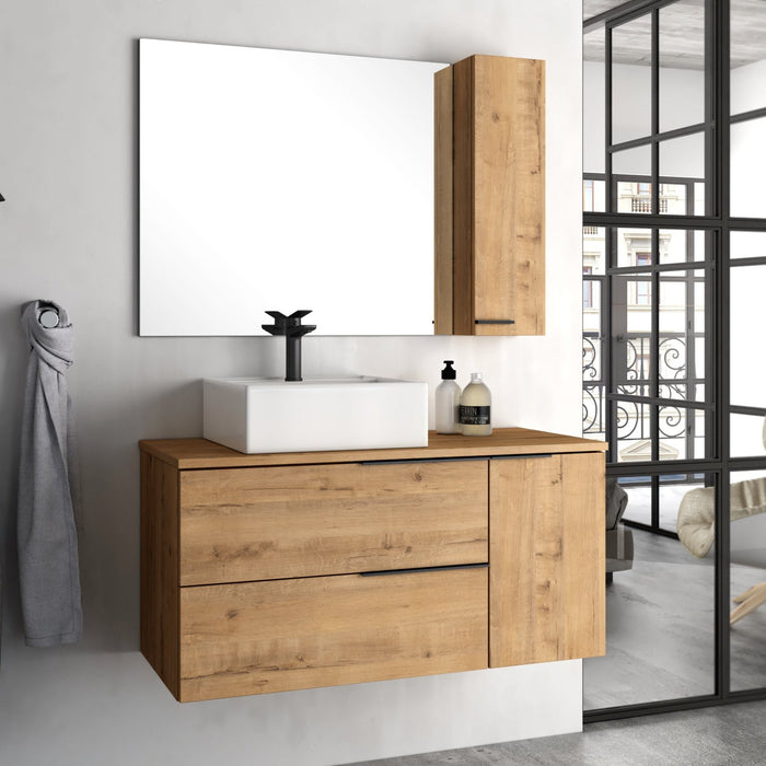 Celtic Duo 800mm Wall Hung Vanity Unit with Door & Worktop - Ostippo Oak