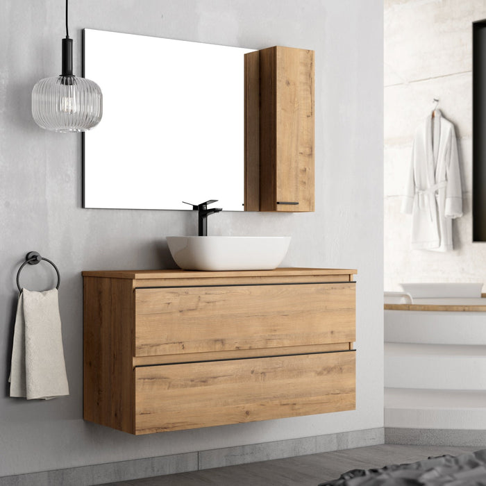 Vatilla 800mm Wall Hung Vanity Unit with Matt Black Handles - Ostippo Oak