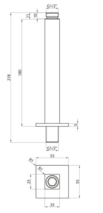 Kraft Lapiz Chrome Square Shower Ceiling Arm