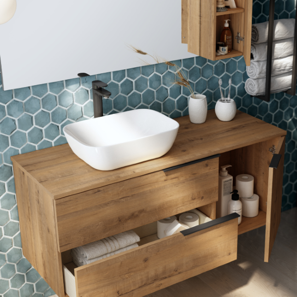 Celtic Duo 1000mm Wall Hung Vanity Unit with Door & Worktop - Ostippo Oak