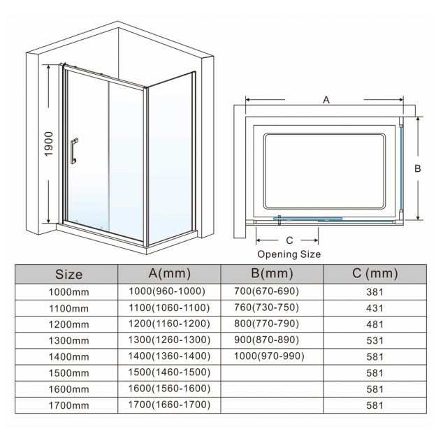 Linea 1000 x 800mm Sliding Door Shower Enclosure 8mm Easy Clean Glass - Chrome