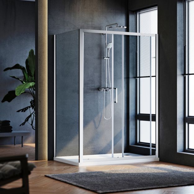 Linea 1000 x 800mm Sliding Door Shower Enclosure 8mm Easy Clean Glass - Chrome