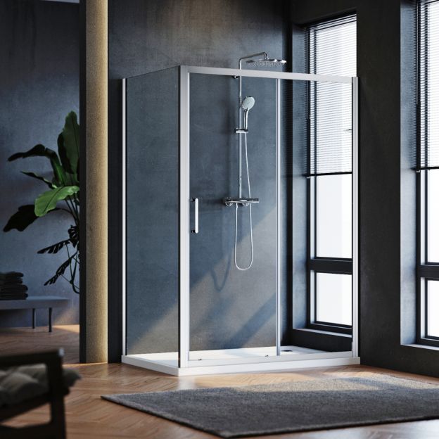 Linea 1000 x 800mm Sliding Door Shower Enclosure 8mm Easy Clean Glass - Chrome