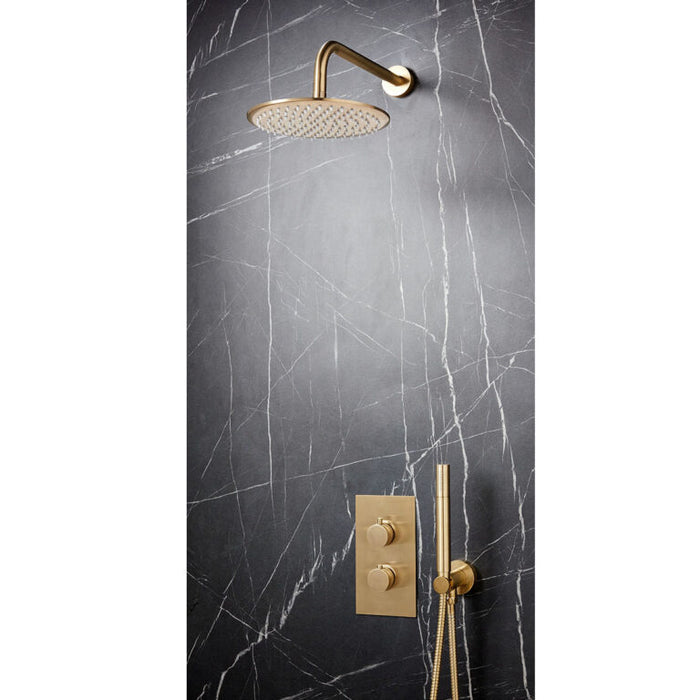 Core Concealed Thermostatic Valve, Fixed Head & Shower Handset Kit - Brushed Brass