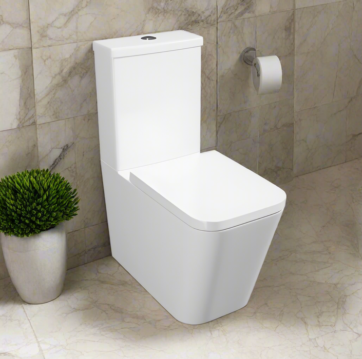 Kartell KVIT Genoa Square Close Coupled Back to Wall WC Pan with Soft Close Seat