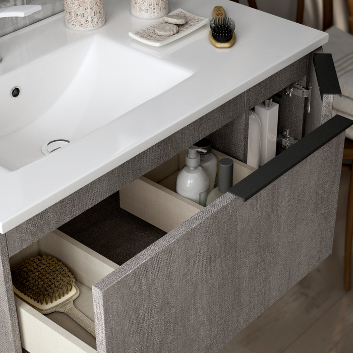 Siena 800mm Wall Hung Vanity Unit with Matt Black Handles - Stone Grey