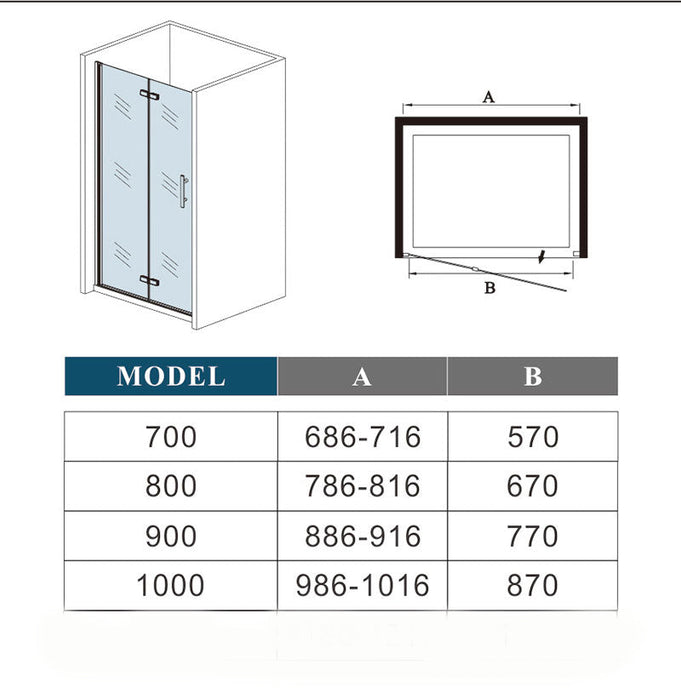 Linea 1000mm Frameless Bi Fold Shower Door 6mm Clear Glass - Chrome