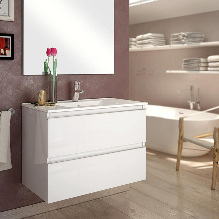 Vatilla 800mm Wall Hung Vanity Unit with Chrome Handles - Gloss White