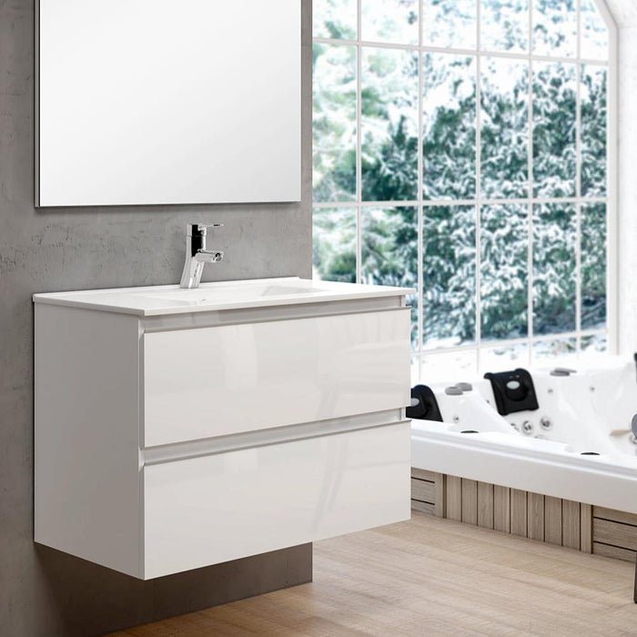 Vatilla 700mm Wall Hung Vanity Unit with Chrome Handles - Gloss White