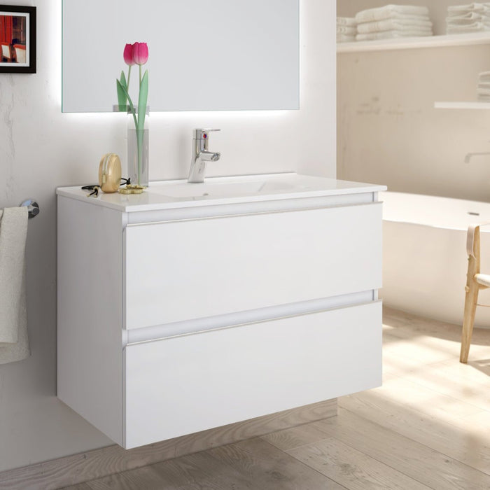 Vatilla 700mm Wall Hung Vanity Unit with Chrome Handles - Gloss White