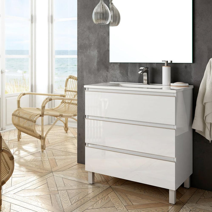 Vatilla 700mm Floorstanding Vanity Unit with Chrome Handles - Gloss White