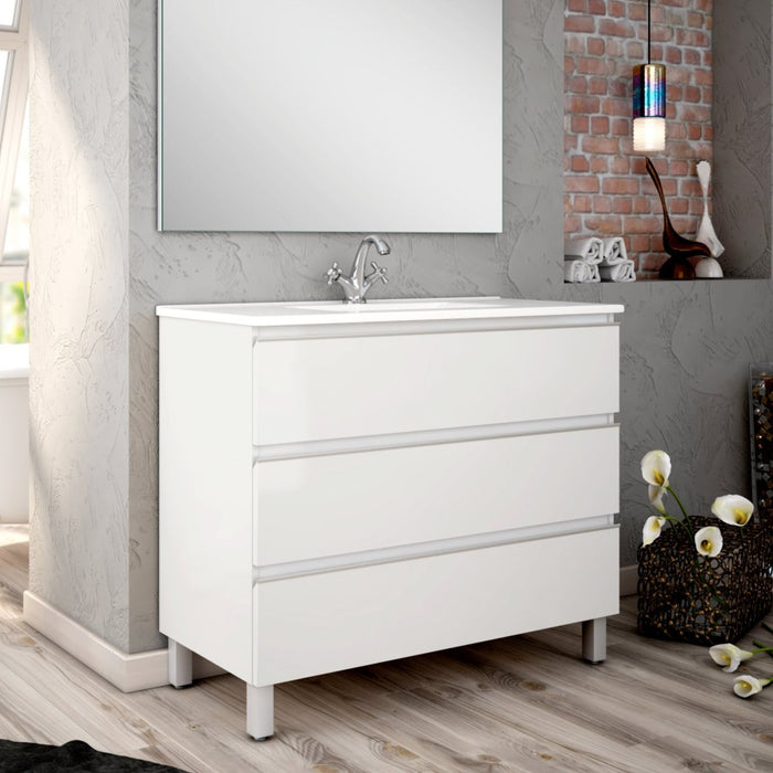 Vatilla 800mm Floorstanding Vanity Unit with Chrome Handles - Gloss White