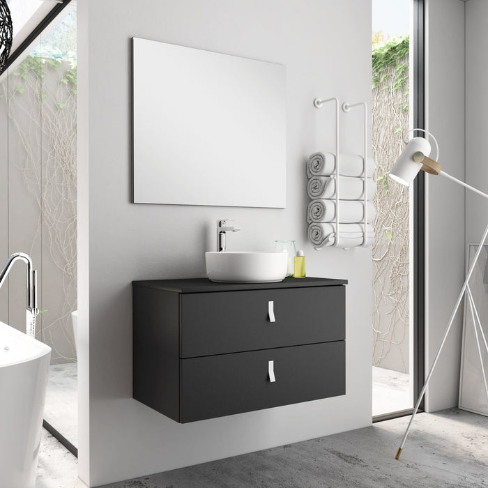 Invicta 600mm Wall Hung Vanity Unit with White Handles - Matt Black