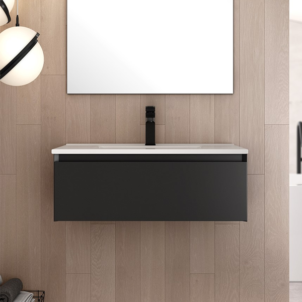 Kameo 800mm Wall Hung 1 Drawer Vanity Unit with Basin - Matt Black