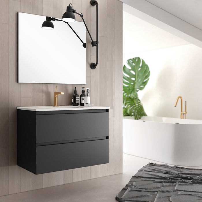 Kameo 800mm Wall Hung 2 Drawer Vanity Unit with Basin - Matt Black