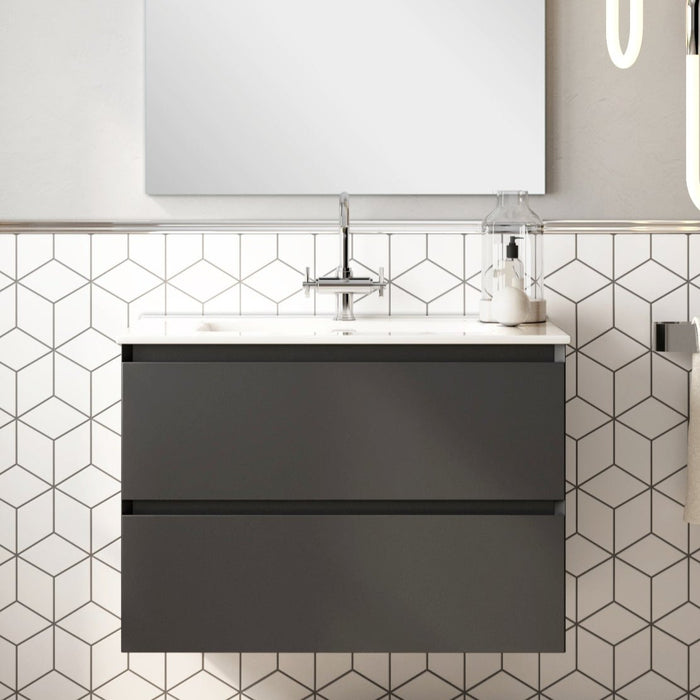 Kameo 800mm Wall Hung 2 Drawer Vanity Unit with Basin - Matt Black