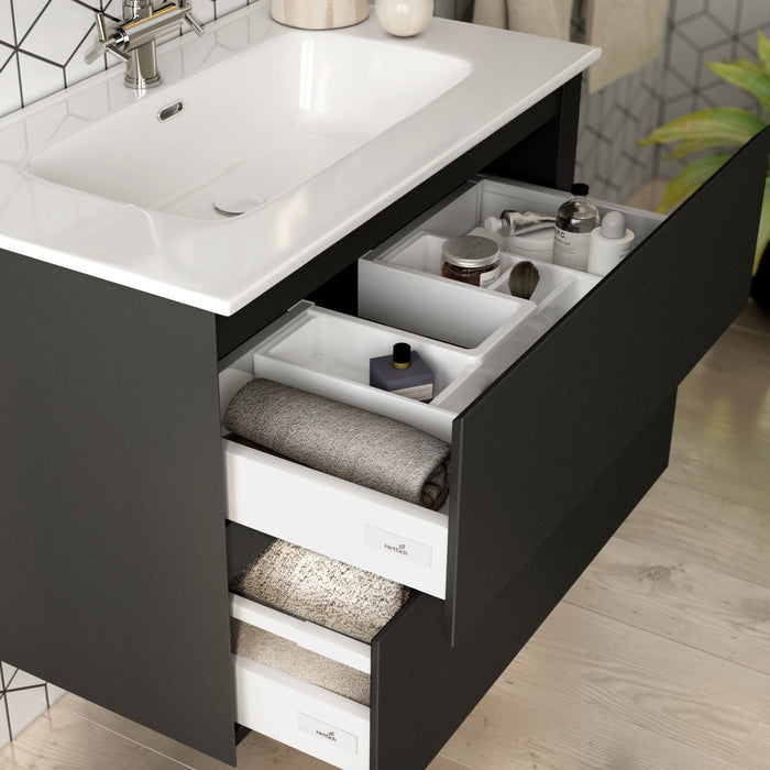 Kameo 800mm Wall Hung 2 Drawer Vanity Unit with Basin - Matt Black