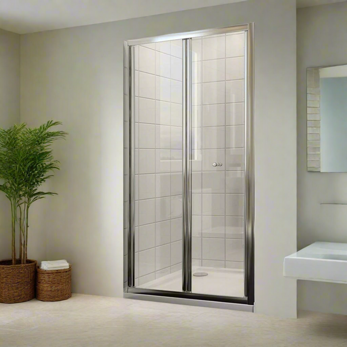 Linea 900mm Framed Bi Fold Shower Door 5mm Clear Glass - Chrome