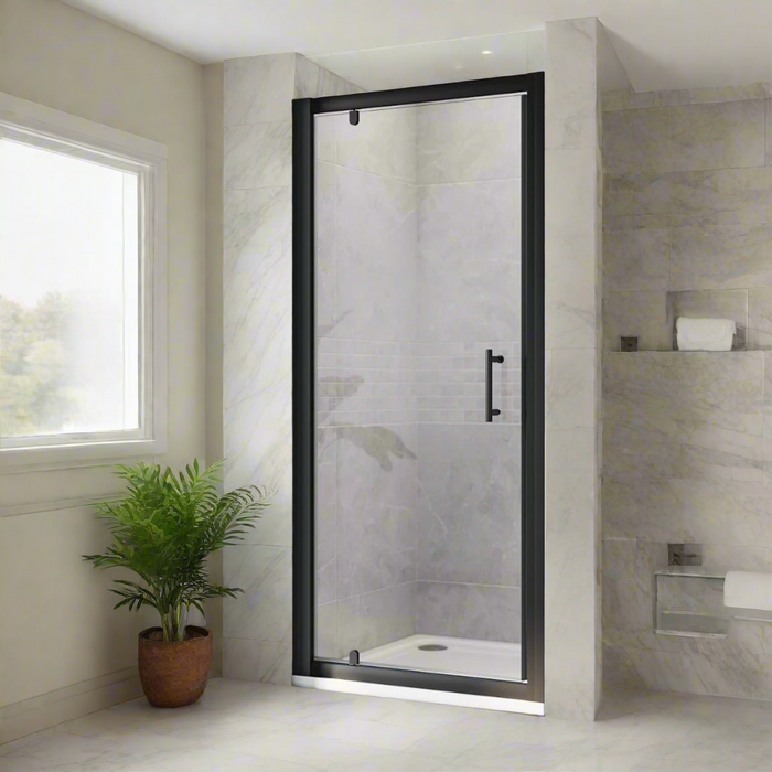 Linea Noir 700mm Framed Pivot Hinged Shower Door 6mm Clear Glass - Matt Black