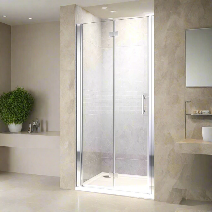 Linea 900mm Frameless Bi Fold Shower Door 6mm Clear Glass - Chrome