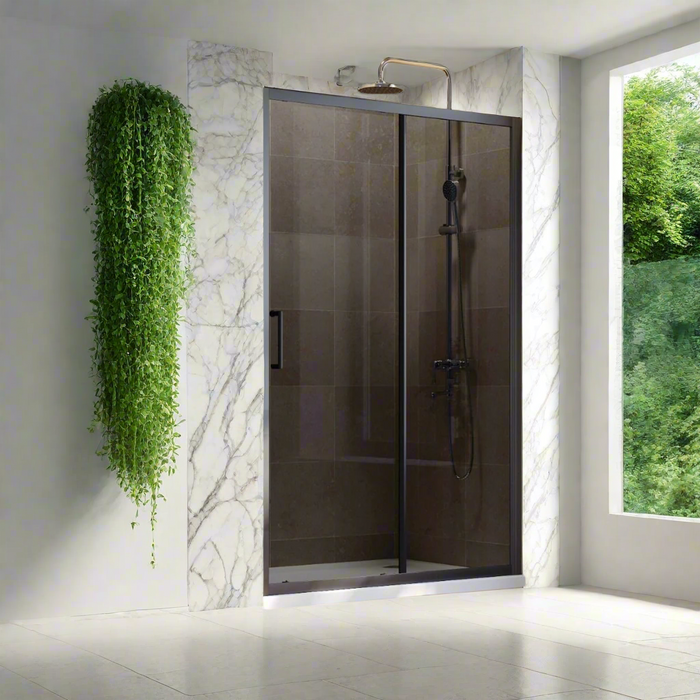 Linea Noir 1000 Sliding Shower Door 8mm Smoked Glass  - Matt Black