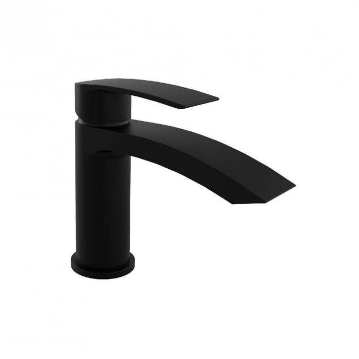 Kartell KVIT Nero Curve Mini Mono Basin Mixer with Click Waste - Matt Black