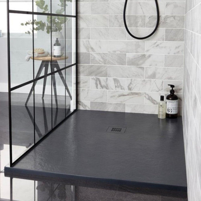 Kartell KVIT Natural Stone Effect Shower Tray - Graphite Grey (Choose Size)