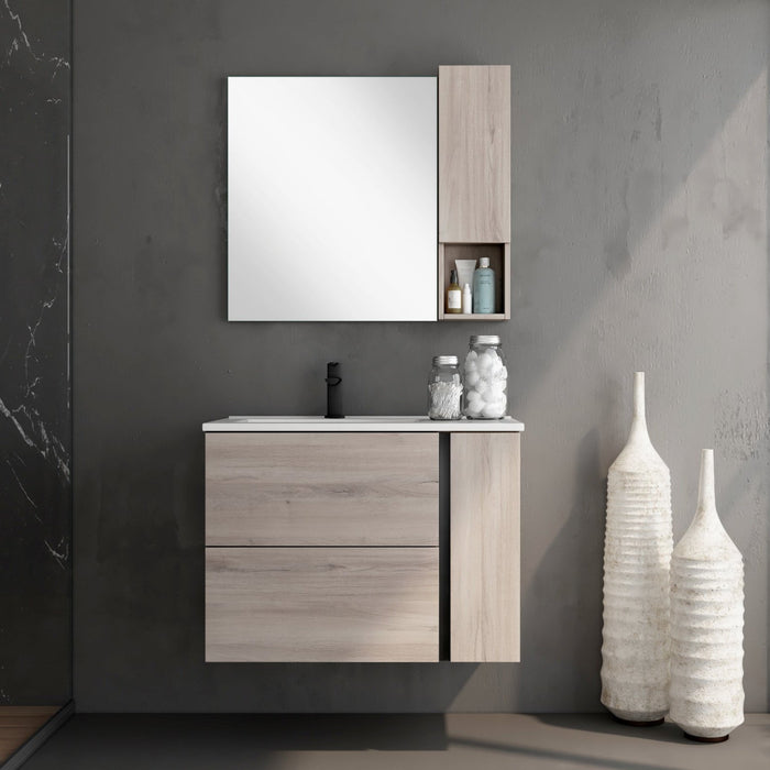 Evora 800mm Wall Hung Basin Unit with Matt Black Handles - Iron Oak