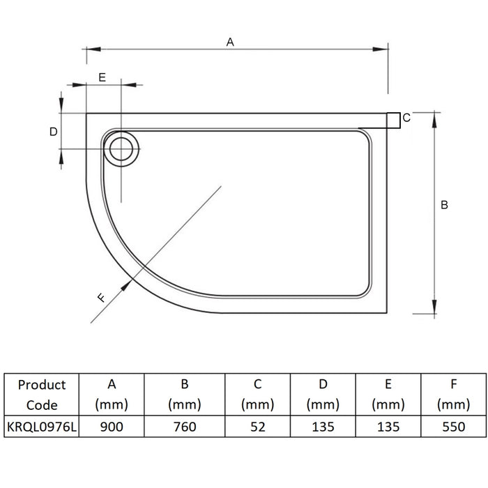 Kartell KVIT Low Profile 900mm x 760mm Stone Resin Offset Quadrant Shower Tray - Left Hand