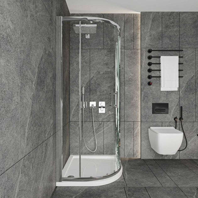 Kartell KVIT Low Profile 900mm x 760mm Stone Resin Offset Quadrant Shower Tray - Left Hand