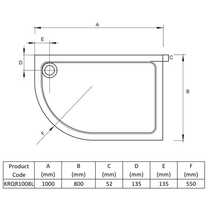 Kartell KVIT Low Profile 1000mm x 800mm Stone Resin Offset Quadrant Shower Tray - Right Hand