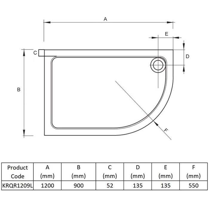 Kartell KVIT Low Profile 1200mm x 900mm Stone Resin Offset Quadrant Shower Tray - Right Hand