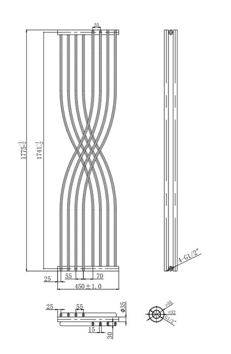 SENA Verona Noir 1800mm x 450mm Vertical Radiator - Noir Matt Black