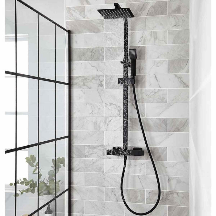 Kartell KVIT Nero Matt Black Square Thermostatic Exposed Bar Shower