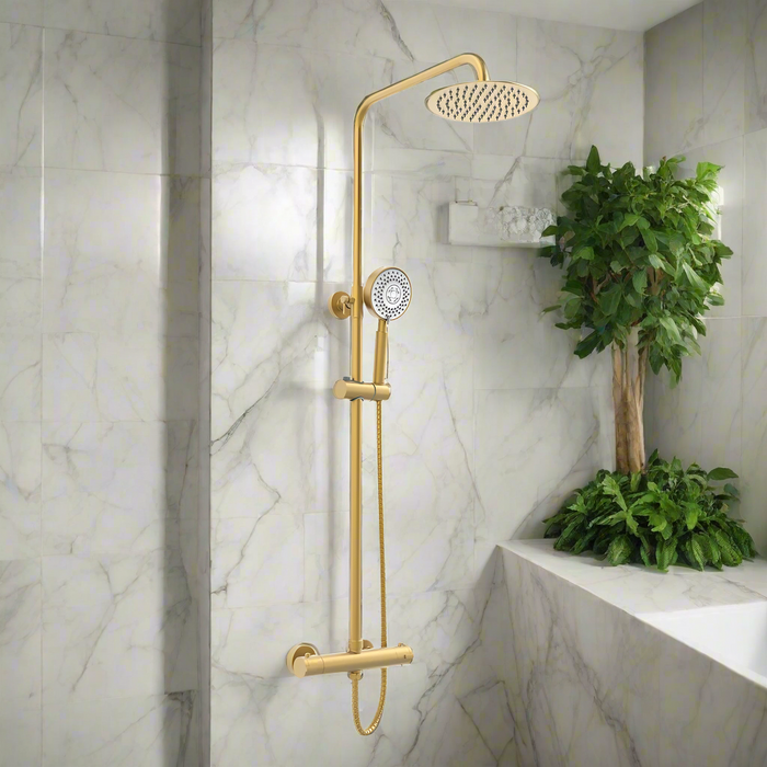 Kartell KVIT Ottone Brushed Brass Thermostatic Exposed Bar Shower