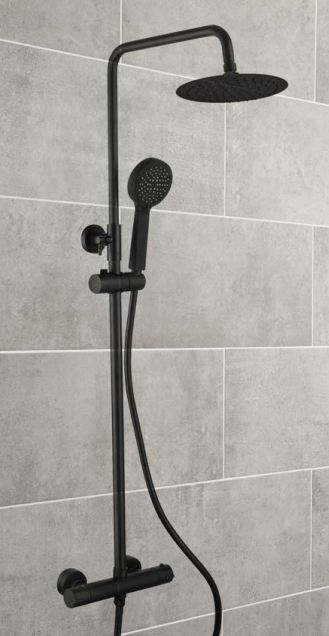 ATC Runa Exposed Thermostatic Round Shower System - Black