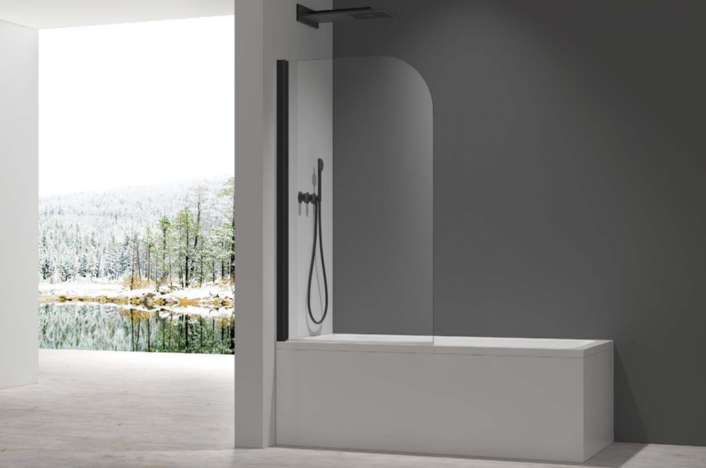 ATC 800 x 1400 Radius Curved Bath Screen - Matt Black