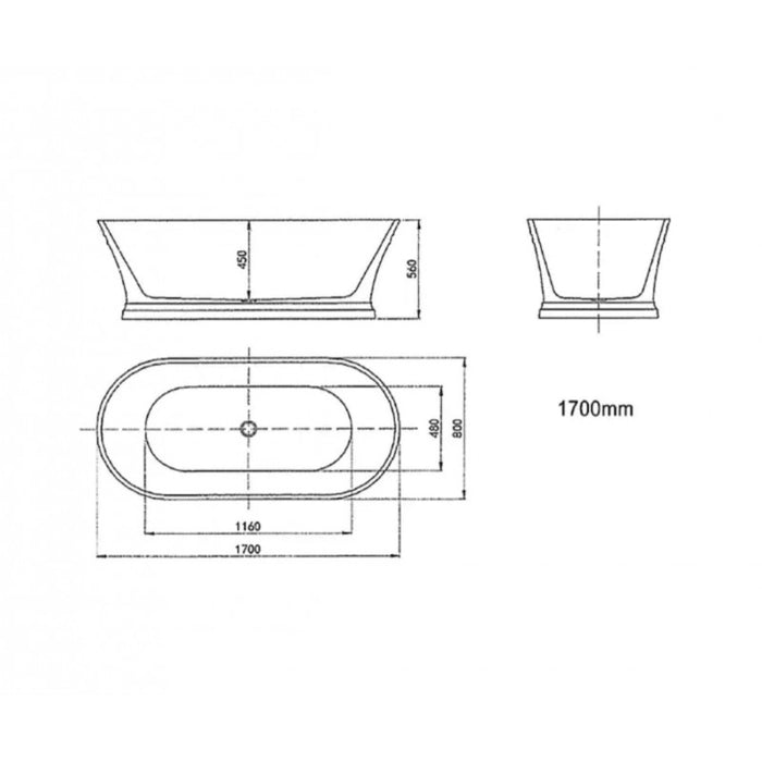 Banyetti Savoy 1700x750 Freestanding Traditional Bath - White