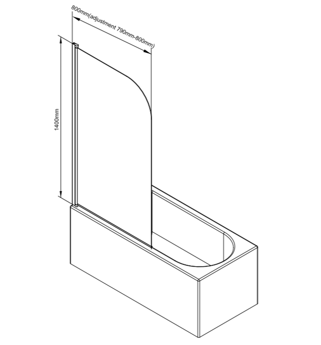 ATC 800 x 1400 Radius Curved Bath Screen - Chrome