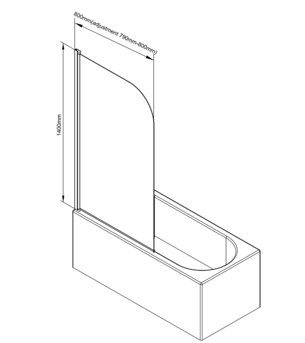 ATC 800 x 1400 Radius Curved Bath Screen - Matt Black