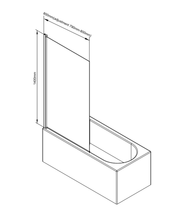 ATC 800 x 1400 Square Straight Bath Screen - Chrome