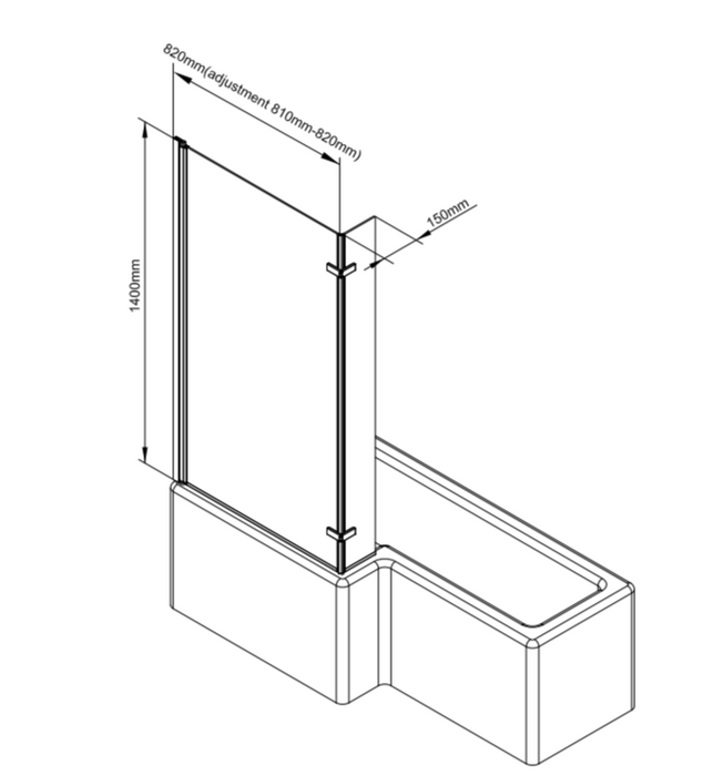 ATC 820 x 1400 L-Shape Bath Screen - Chrome