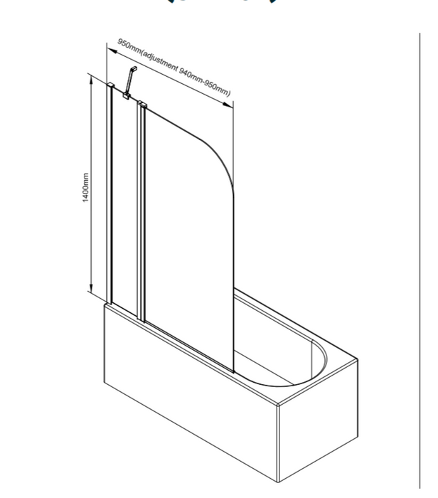 ATC 950 x 1400 Radius Curved Bath Screen with Extension - Chrome