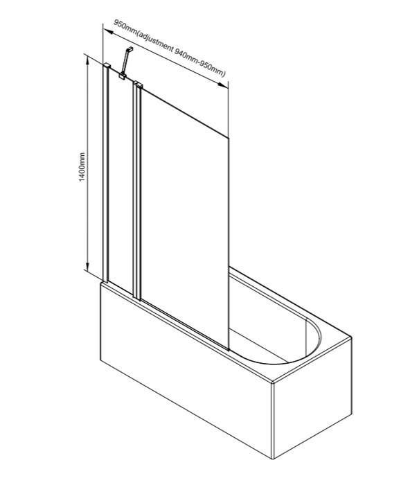 ATC 950 x 1400 Square Straight Bath Screen with Extension - Chrome