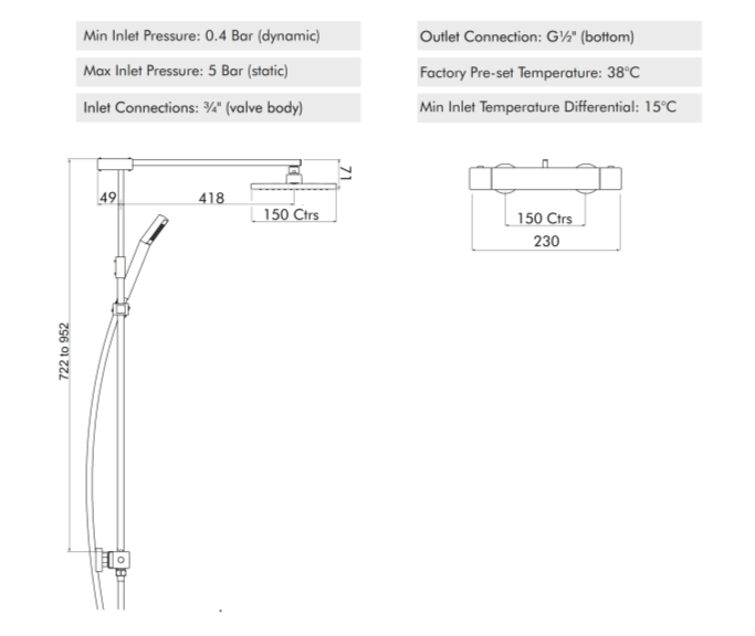 ATC Nulo Square Twin Telescopic Riser & Overhead Soaker - Chrome