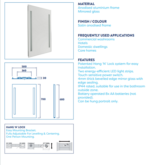 ATC Horton 700 x 500 Battery Operated LED Mirror