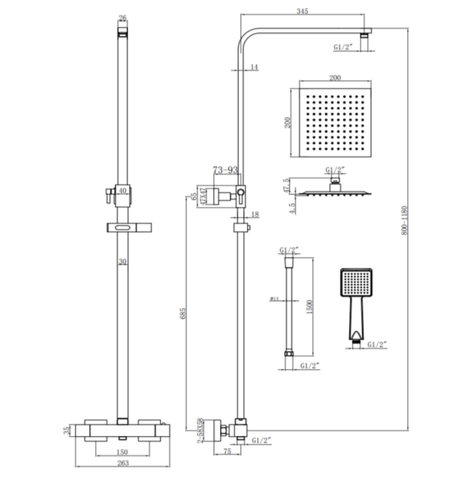 ATC Verne Exposed Thermostatic Round Shower System - Black