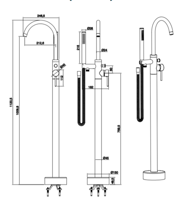 ATC Oria Freestanding Bath Shower Mixer - Brushed Brass